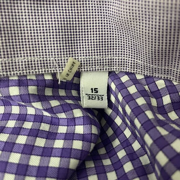 Bugatchi Uomo Men's Size 15 Purple & White Gingham Contrast Cuff Dress Shirt - Picture 8 of 8